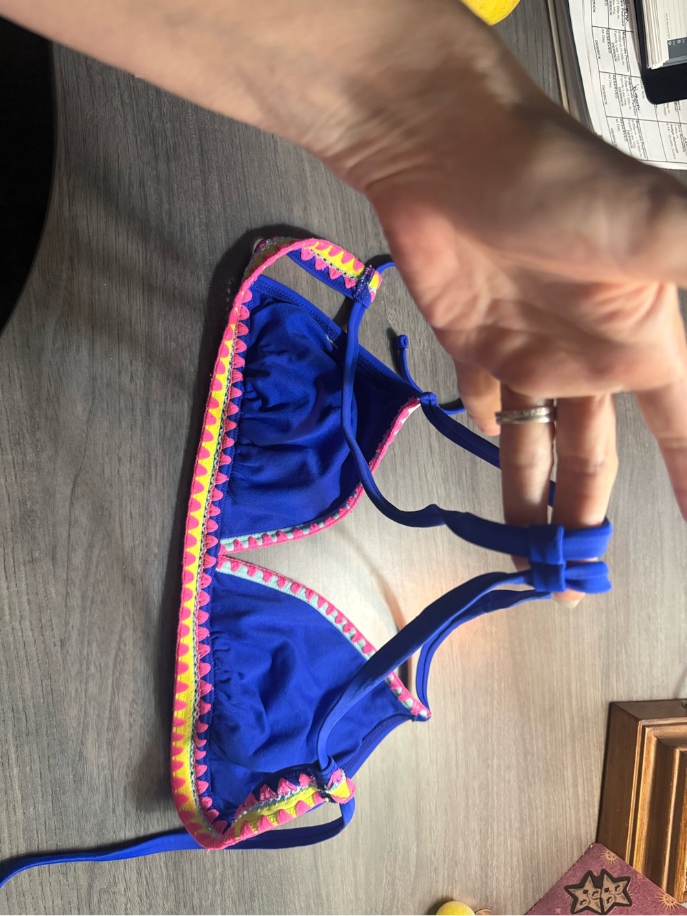 Blue Bikini Top with Neon Trim